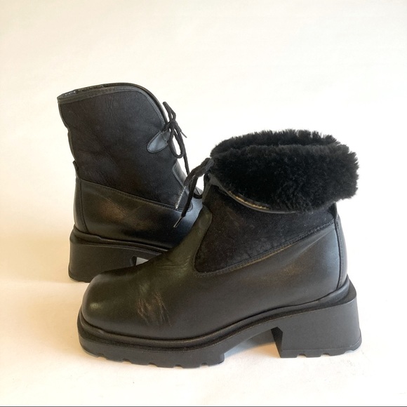 Fait au Canada Black Leather Fur Lining Lace Up Boots size 9 - Picture 1 of 16